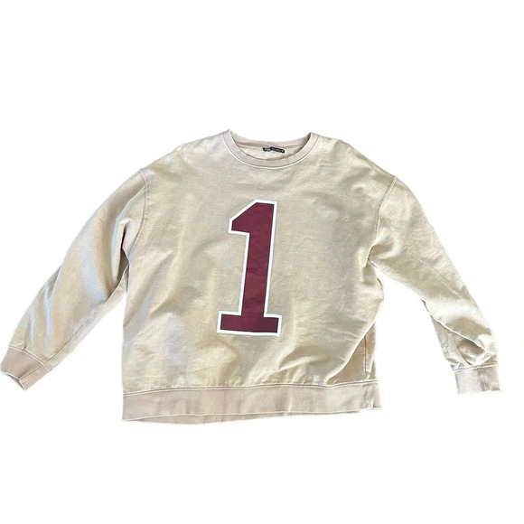 Zara No 1 cotton  crewneck sweatshirt unisex sz M color tan oversized excellent - Picture 1 of 6